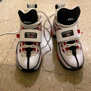 Polo Sport Ralph Lauren Men's White/Red/Black PS100 High Top Sneaker Size 9